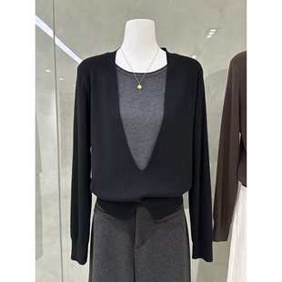 自带层次感撞色假两件针织衫秋冬新款剪刀开叉设计感慵懒显瘦上衣