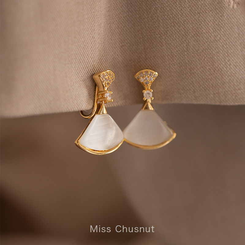 猫眼石扇形耳钉气质高级感小裙子