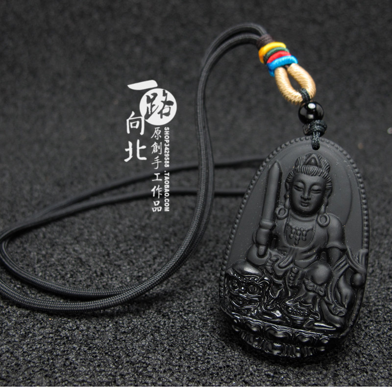 蜜蜡玉佩黑曜石项链绳定制