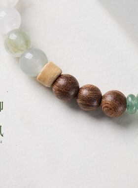 天然金丝檀手链文玩手串新中式天山翠绿东陵隔片单圈手链现货