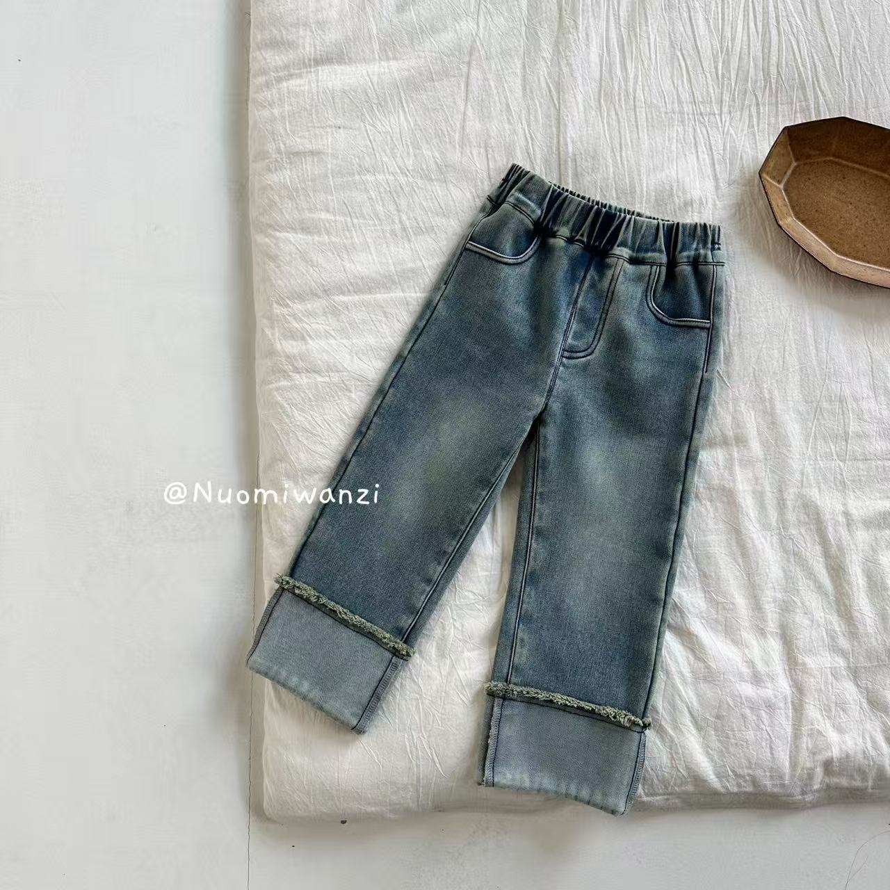 糯米丸子儿童牛仔裤2025年冬款韩系百搭加绒加厚窄版铅笔牛仔裤