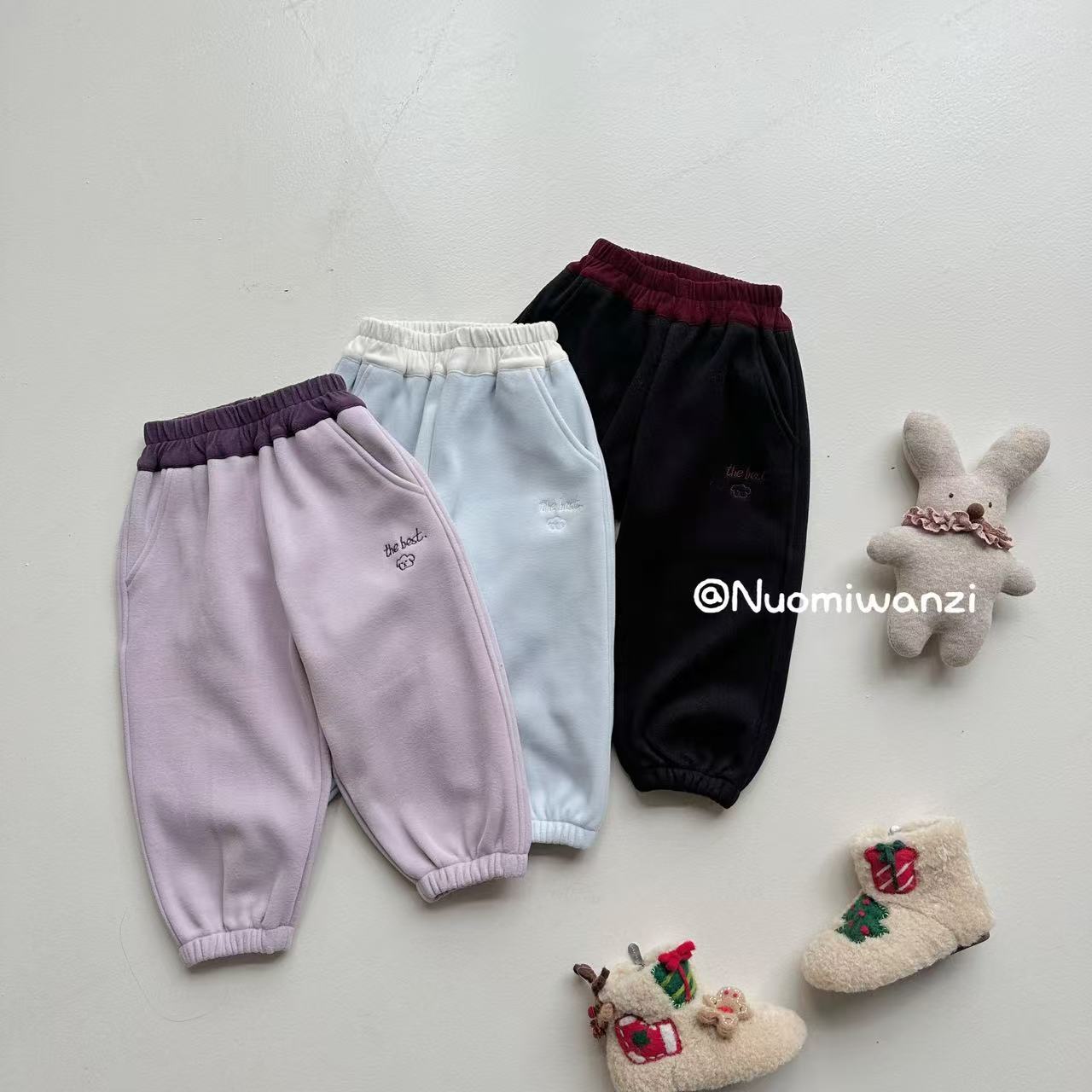 糯米丸子儿童卫裤2025年冬款韩系裤腿收口字母加绒卫裤