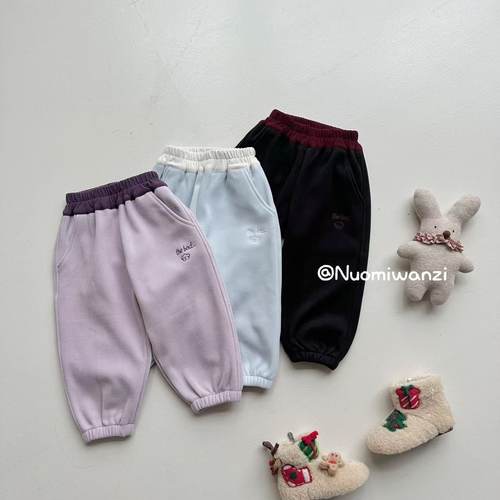 糯米丸子儿童卫裤2025年冬款韩系裤腿收口字母加绒卫裤