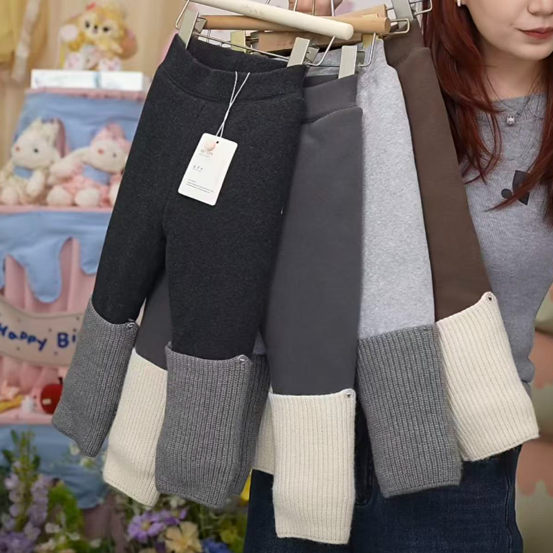 糯米丸子儿童打底裤2025年冬款韩版百搭裤腿拼接打底裤