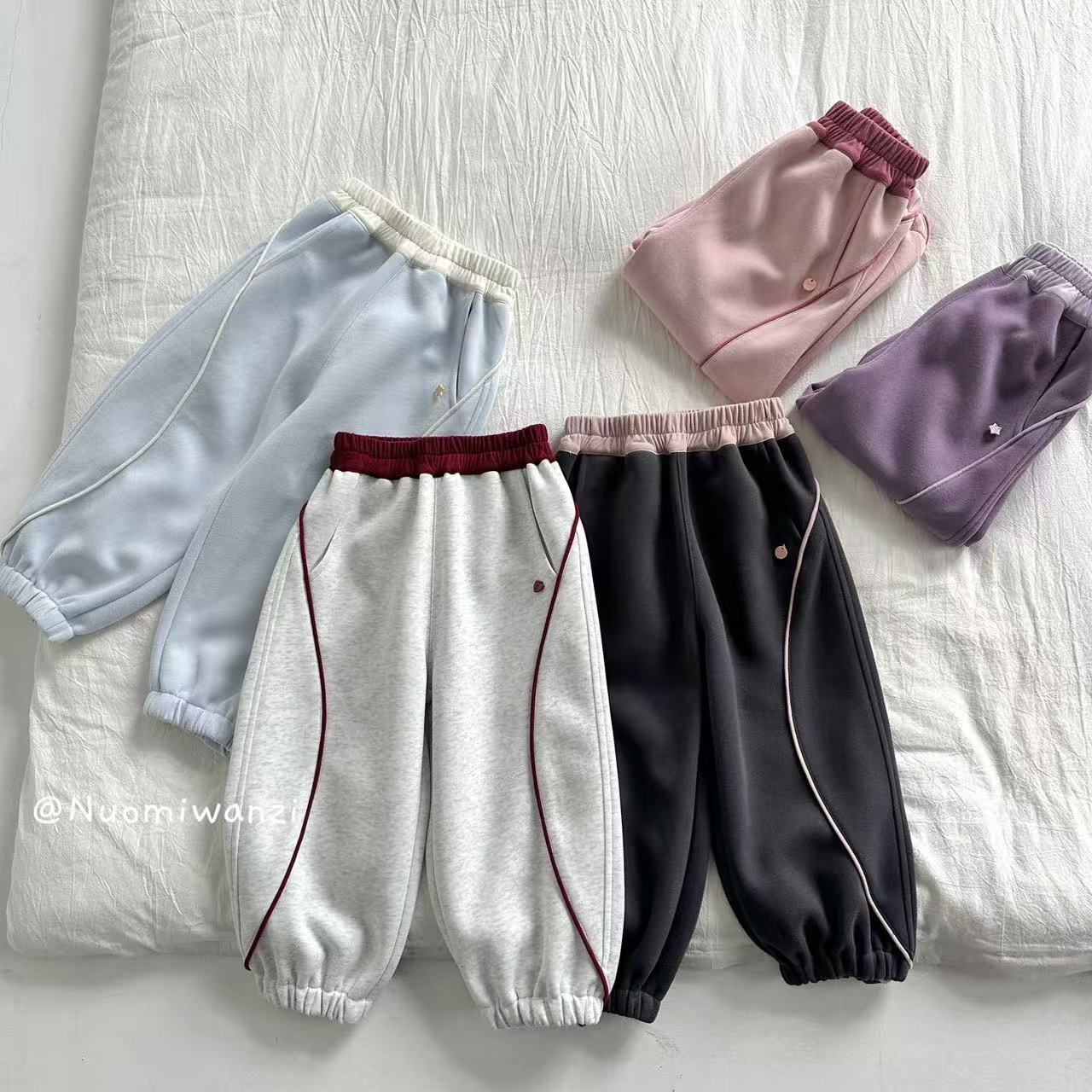 糯米丸子儿童卫裤2025年冬款撞色卡绳拼腰卫裤