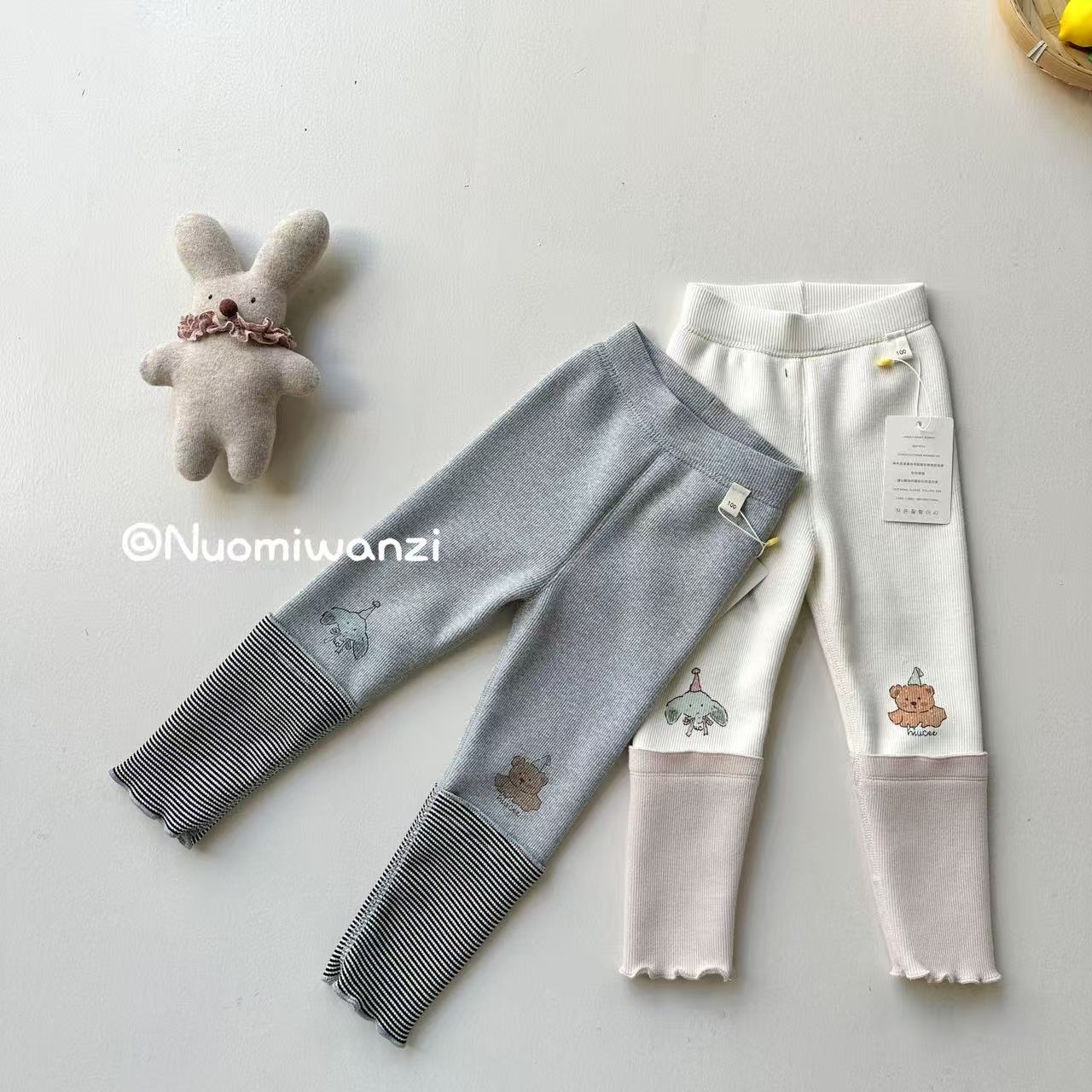 糯米丸子童装女童加绒打底裤2025冬款儿童韩版百搭拼接卡通紧身裤