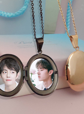 光面项链钛钢情侣定制照片椭圆