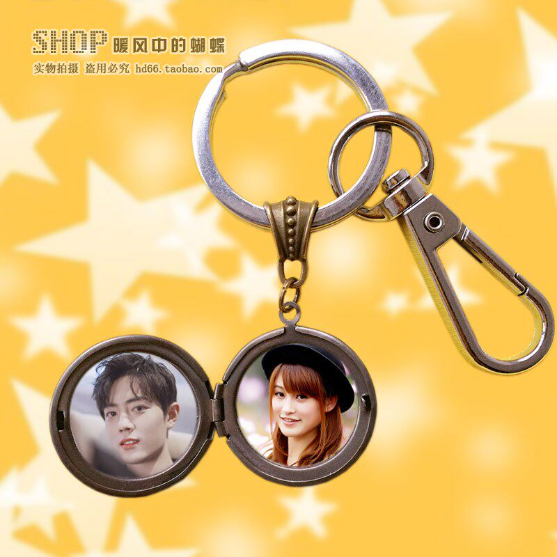 定制照片钥匙扣挂件情侣钥匙圈双面圆形创意礼物复古纯铜不掉色