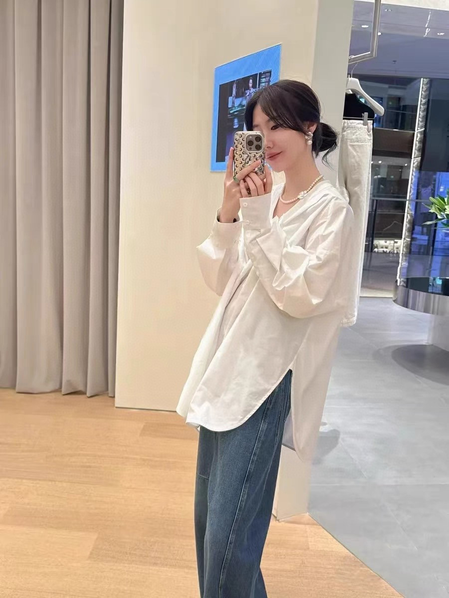 女士宽松大码纯白色衬衫春秋季韩版设计感小众百搭长袖上衣衬衣