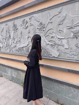 NOHASHTAG新中式假两件衬衫连衣裙女2025春季新款黑色裙子