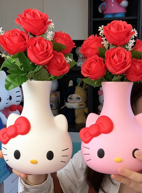 可爱小猫小花瓶插花收纳工位桌面家居装饰摆件20cm高