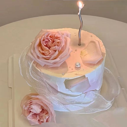 女神粉色玫瑰花蝴蝶 生日蛋糕装饰鱼尾纱丝带 手工高颜值女生礼物