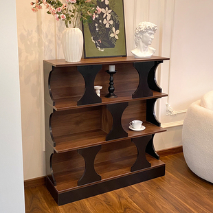 黑色半墙书柜中古展示柜法式复古玄关柜客厅组合落地式简约风书架