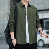 长袖 衬衣外套宽松纯色日系休闲大码 纯棉衬衫 春秋季 新款 工装 寸衫 潮