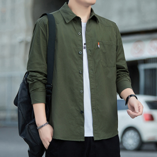 新款 纯棉衬衫 工装 衬衣外套宽松纯色日系休闲大码 潮 春秋季 寸衫 长袖