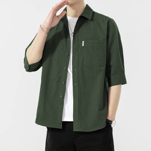 新款 短袖 男士 衬衫 衬衣外套 港风日系宽松潮流纯棉七分袖 2025夏季