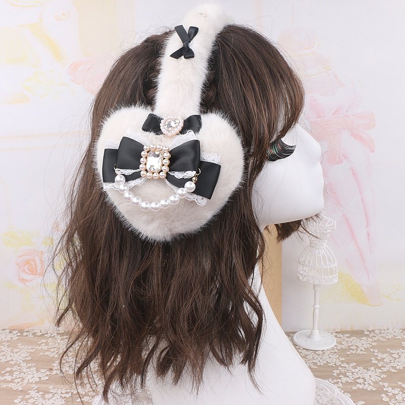 BEADS HANDMADE JAPANESE SWEET MINE HAIRY BIG LOVE BOW WARM EAR PROTECTOR EARMUFFS EAR COVER EARMUFFS