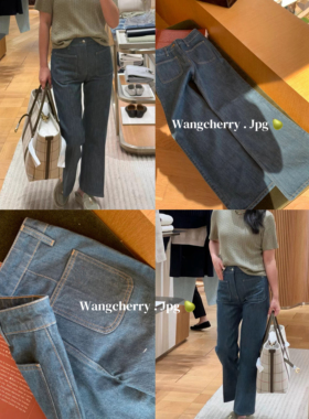 cherry西班牙牛仔棉/四季可穿L/P经典复古时髦高腰显瘦直筒休闲裤