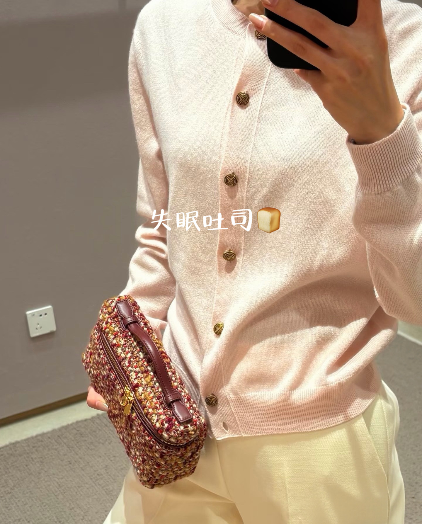 Bread进口山羊绒/26K早春 奢线上衣圆领短袖花瓣扣针织开衫外套女