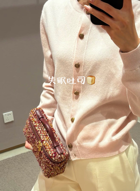 Bread进口山羊绒/26K早春 奢线上衣圆领短袖花瓣扣针织开衫外套女