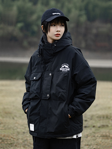 cityboy山系户外冬季保暖加厚羽绒服男休闲潮印花连帽外套多口袋