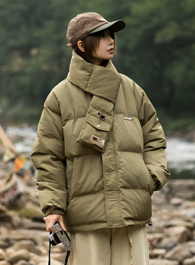 厚款冬季百搭棉服带围巾