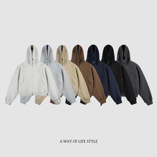 徐洛淇 秋季clean fit版型连帽开衫卫衣宽松短款纯色百搭男女情侣