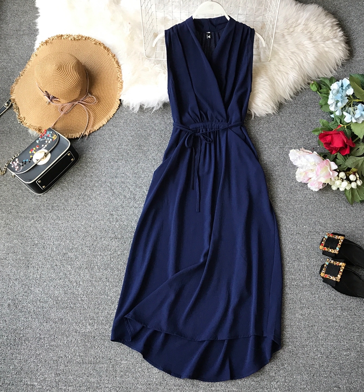Sleeveless Dress 2019 new pattern Korean Edition Show thin Chiffon Mid length version Self cultivation temperament Solid Simplicityin the Women's clothing/Boutique , Dress  category - from Buy2taobao.com to provide professional Taobao agent buy service