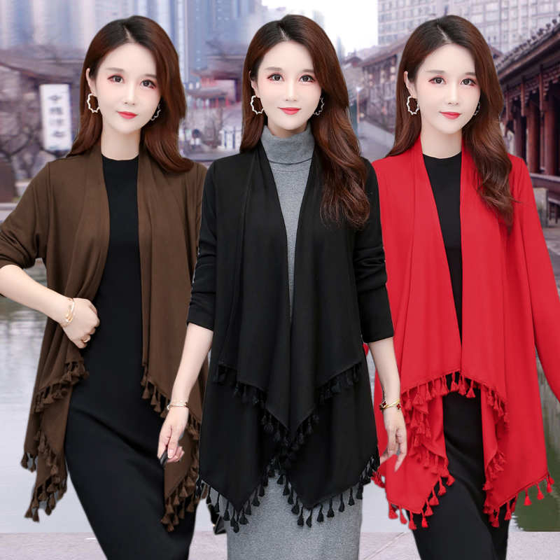 春秋装新款金丝绒中长款外套披肩