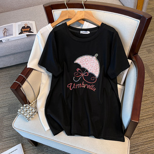 圆领T恤时尚 400斤特大码 女装 胖mm胸围170中长款 380斤 宽松显瘦薄款