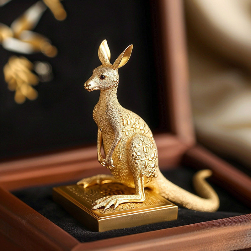 千族银 古董艺术摆件动物首饰 金属镀金高档袋鼠胸针 定制