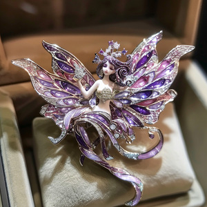 千族银 天使精灵炫丽繁花人像胸花 新款定制服装高档配饰摆件