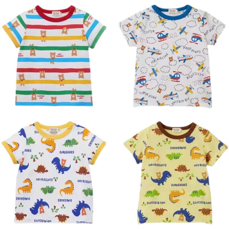 mikiumkee新款夏装男女宝宝童装日系卡通全棉吸汗小熊飞机短袖t恤