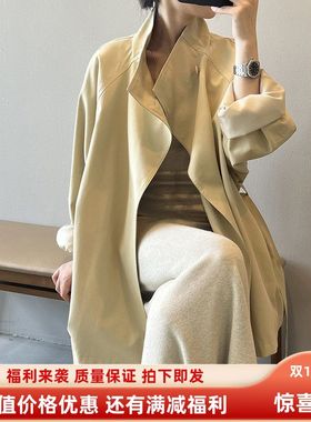 法式复古气质中长款风衣外套女2024秋新款宽松收腰立领上衣82132