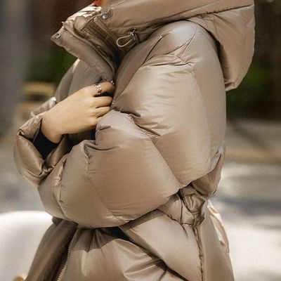 轻薄鹅绒服连帽羽绒服中长款收腰