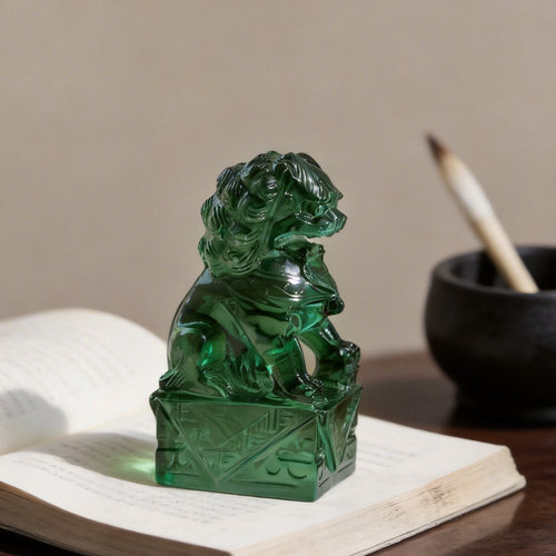 齐物客厅小灵狮子玄关桌面摆件中式艺术翠璃瑞狮装饰摆件