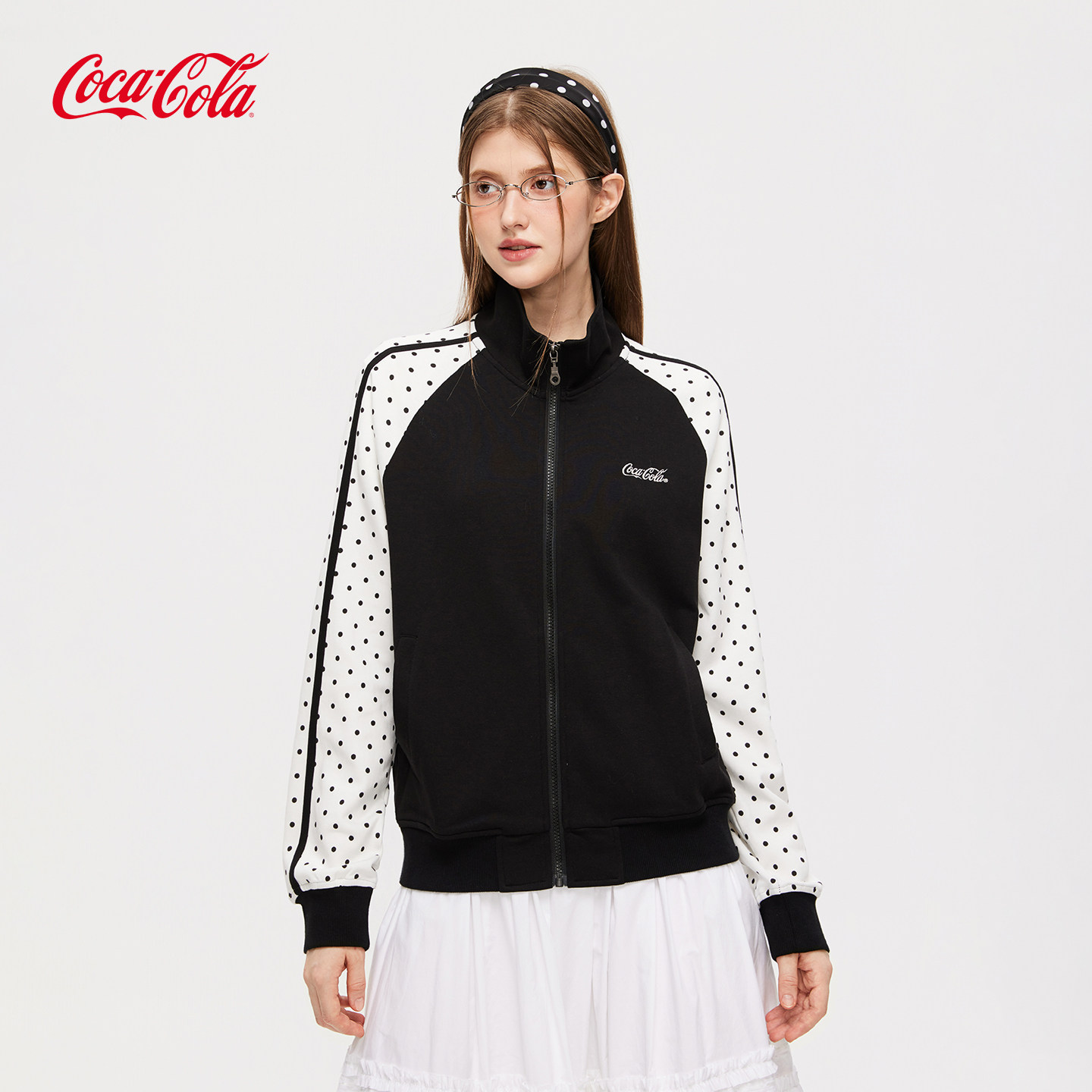 Coca-Cola/可口可乐夹克女秋季波点插肩袖韩系显瘦开衫卫衣外套图片