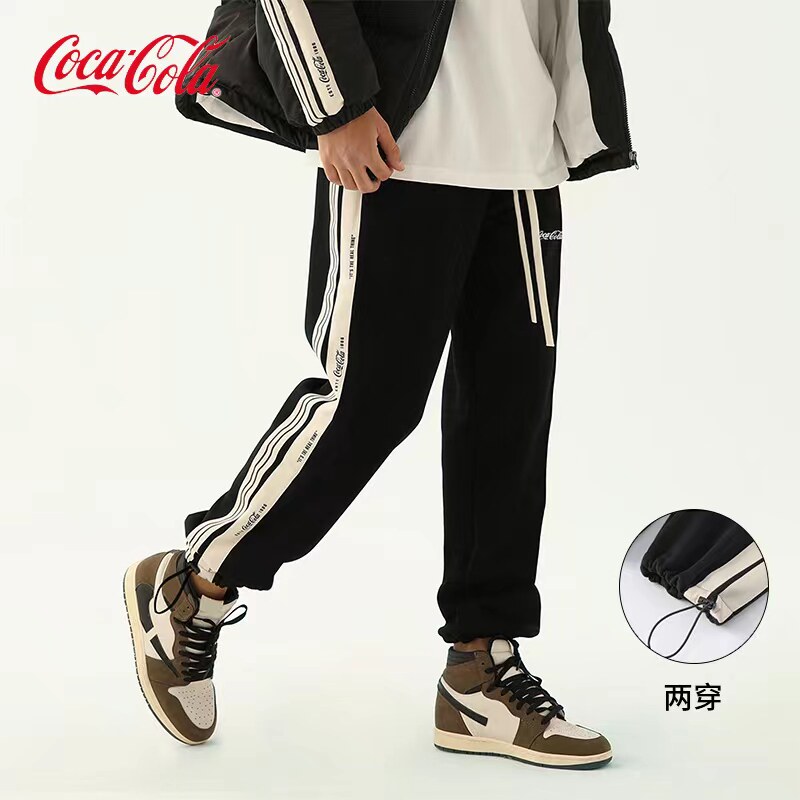 coca-cola/可口可乐休闲裤男春秋直筒束脚抽绳两穿长裤情侣运动裤