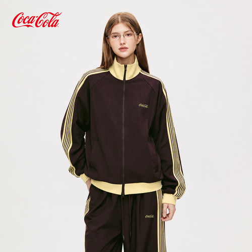 Coca-Cola/可口可乐美式夹克套装女秋季撞色织带男宽松休闲两件套