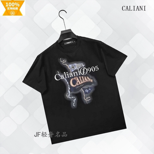 CALIANI卡里亚尼 2026春夏新款圆领短袖T恤衫 棉质彩标 溜肩微阔