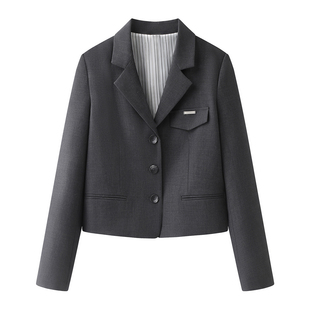 新款 柜400 外套女2026春秋季 西装 小个子翻领显瘦上衣 学院风短款