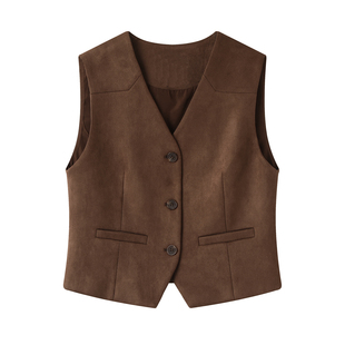 亦系の2025秋季新款时尚百搭气质显瘦V领鹿皮绒无袖背心马甲外套