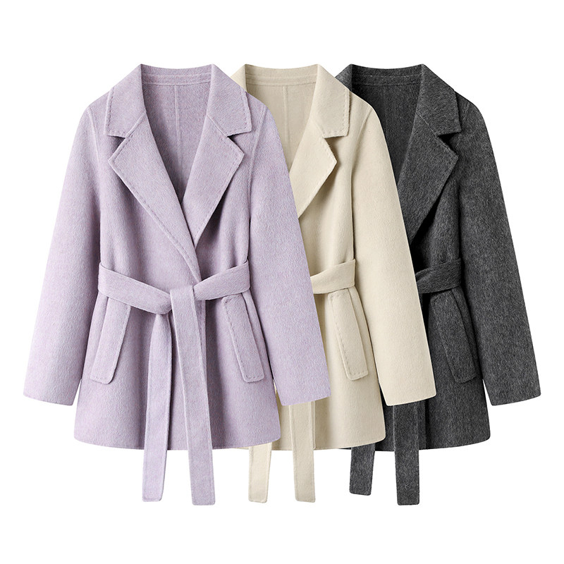 影系の双面呢羊毛大衣女2025冬新款蜜桃酥心极简廓形灰色毛呢外套