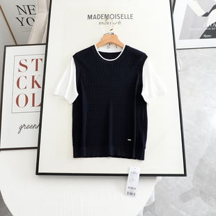 诗系の2026夏季新款时尚百搭气质显瘦假两件短袖套头针织衫女上衣