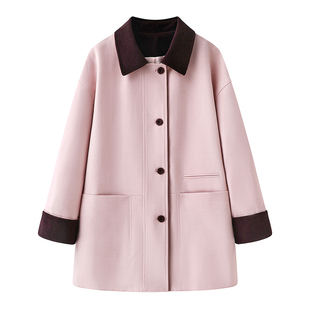 撞色翻领小个子巴恩风气质显瘦粉色风衣外套女 新款 朗 2026春季