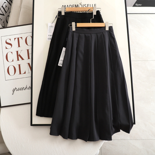 百搭韩版 檬系 时尚 新款 通勤高腰显瘦黑色A字百褶半身裙女 2024秋季