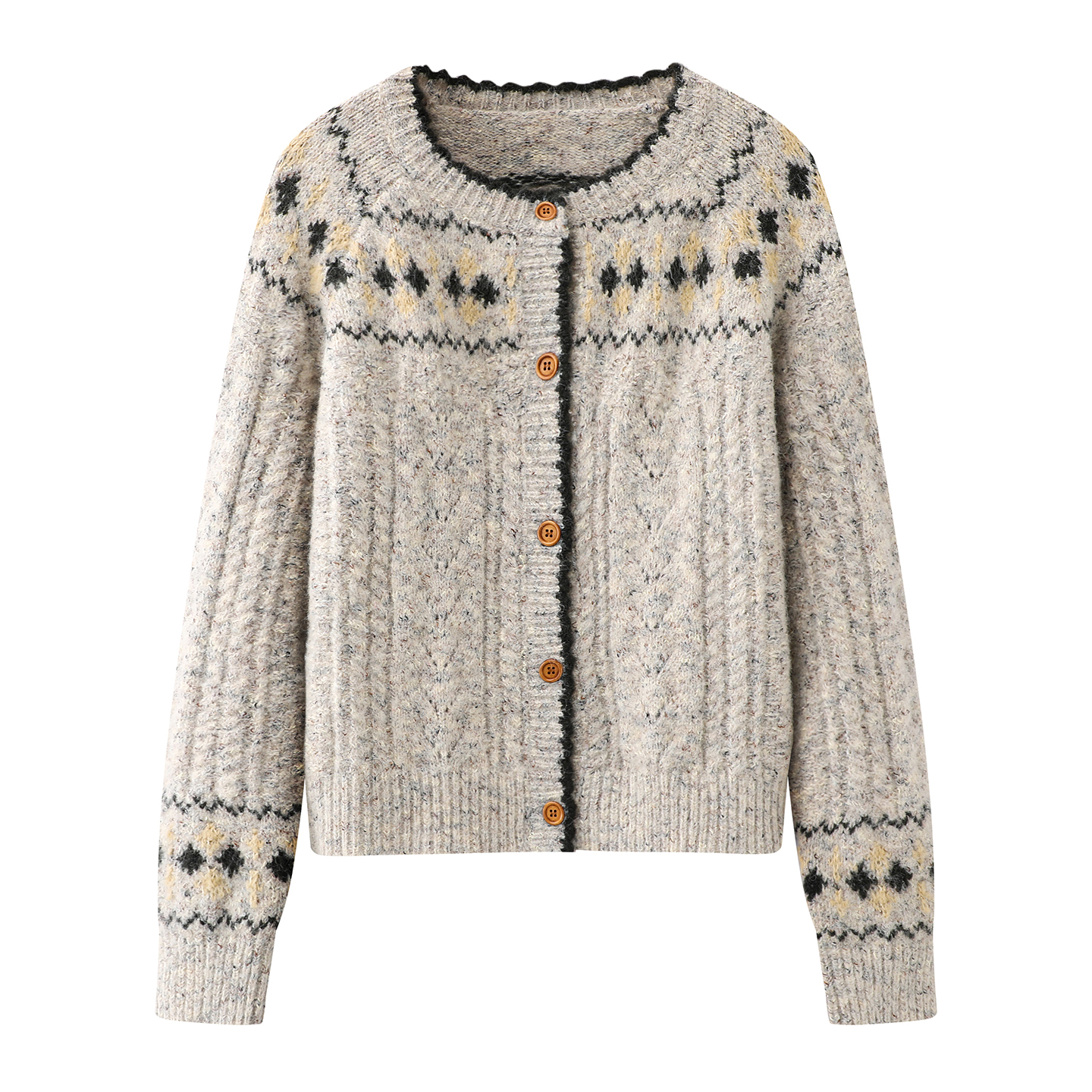 彩系の费尔岛毛衣外套女2025秋冬季新款宽松慵懒毛织针织开衫上衣