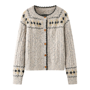 彩系の费尔岛毛衣外套女2025秋冬季新款宽松慵懒毛织针织开衫上衣