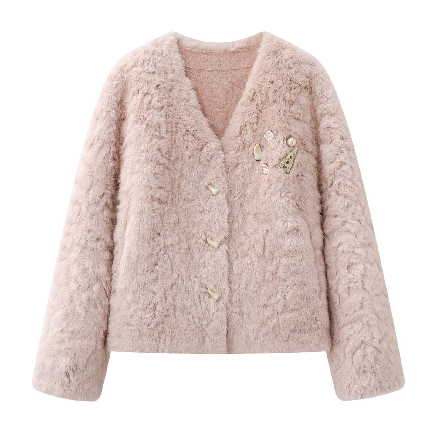 彩系の2025秋冬季新款甜美减龄宽松显瘦V领环保皮草毛毛短外套女,女装/女士精品,皮草,淘宝优惠券,粉丝福利购,淘宝优惠卷