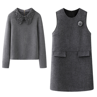 背心裙 气质韩系老钱风时尚 蕾丝拼接两件套连衣裙女2025秋冬季 新款